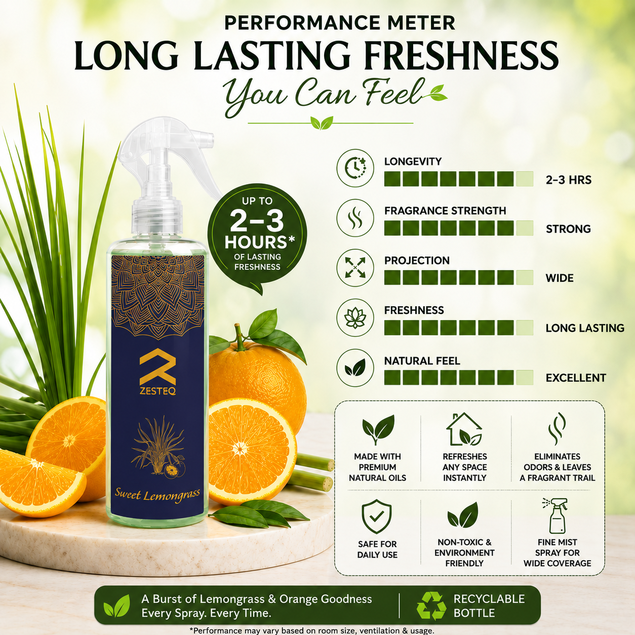 Zesteq Sweet Lemongrass Air Freshener for Home, Car, Office, Washrooms, Made of Premium Natural oils (500 ml)