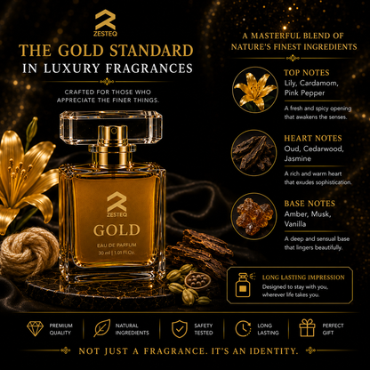 Zesteq Gold Eau De Parfum (30 ml)| Radiant &amp; Opulent Fragrance | A Touch of Luxury | Unisex