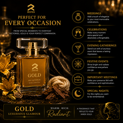 Zesteq Gold Eau De Parfum (30 ml)| Radiant &amp; Opulent Fragrance | A Touch of Luxury | Unisex