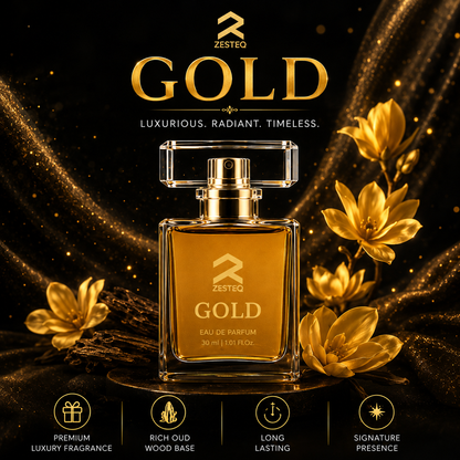 Zesteq Gold Eau De Parfum (30 ml)| Radiant &amp; Opulent Fragrance | A Touch of Luxury | Unisex