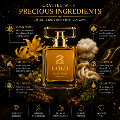 Zesteq Gold Eau De Parfum (30 ml)| Radiant &amp; Opulent Fragrance | A Touch of Luxury | Unisex