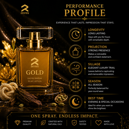 Zesteq Gold Eau De Parfum (30 ml)| Radiant &amp; Opulent Fragrance | A Touch of Luxury | Unisex