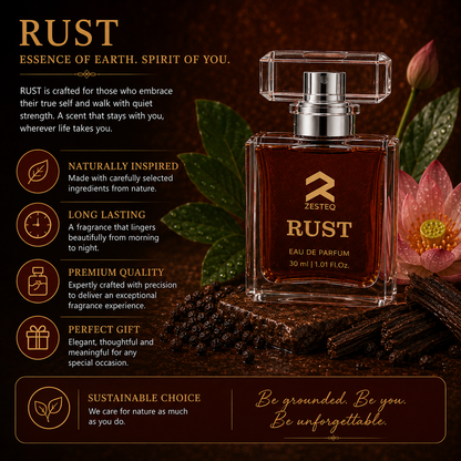 Zesteq Perfume Rust EDP (30 ml) | Earthy &amp; Warm Fragrance | Unique &amp; Grounding | Unisex Branded Perfume for Men and Women
