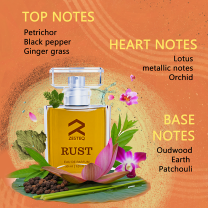 Zesteq Perfume Rust EDP (30 ml) | Earthy &amp; Warm Fragrance | Unique &amp; Grounding | Unisex Branded Perfume for Men and Women