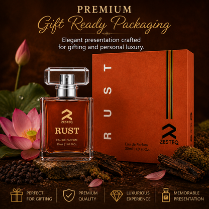 Zesteq Perfume Rust EDP (30 ml) | Earthy &amp; Warm Fragrance | Unique &amp; Grounding | Unisex Branded Perfume for Men and Women