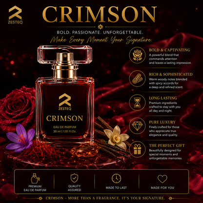 Zesteq Perfume Crimson EDP(30 ml) | Passionate &amp; Vibrant Fragrance | Captivating &amp; Long-Lasting |Perfume for Women long lasting