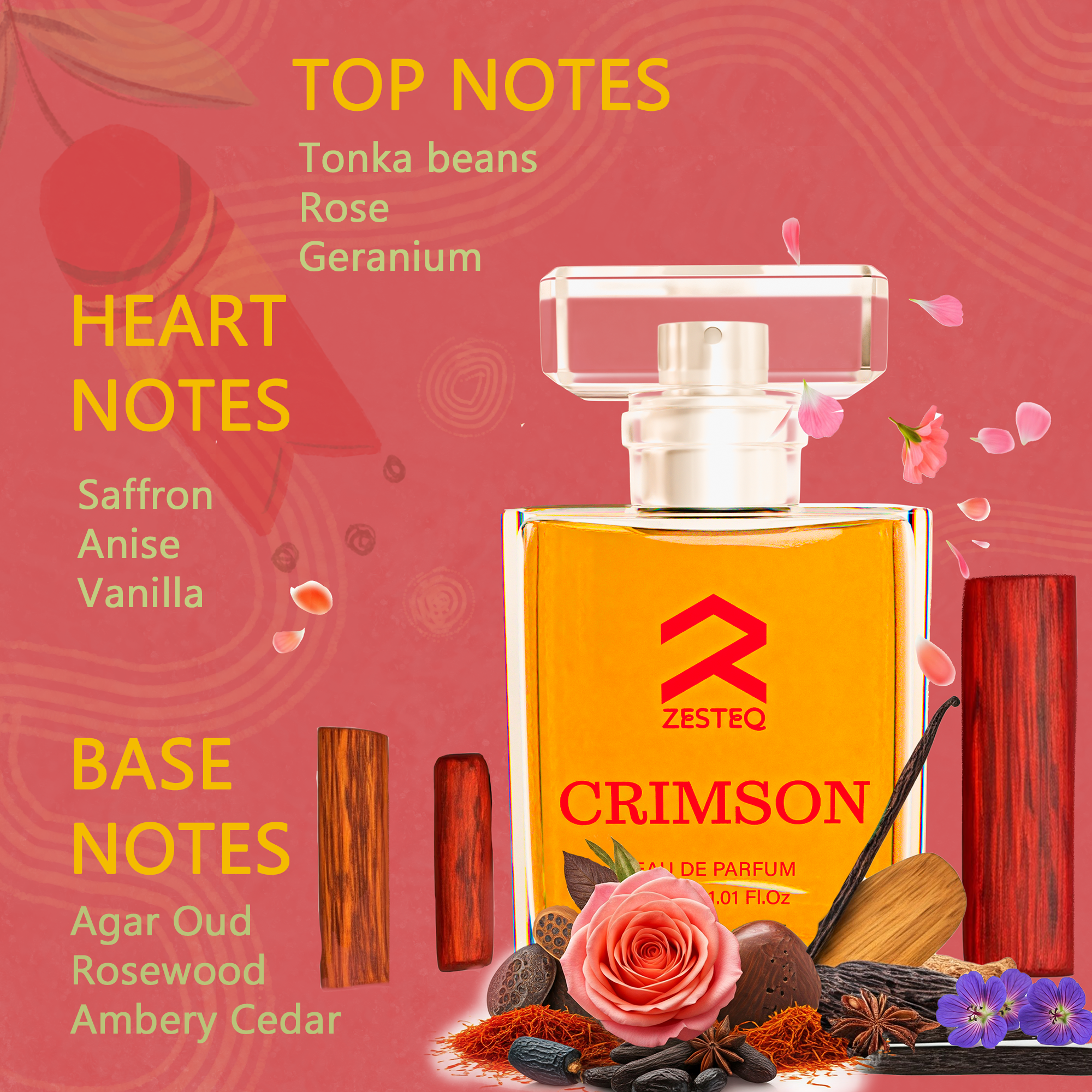 Zesteq Perfume Crimson EDP(30 ml) | Passionate &amp; Vibrant Fragrance | Captivating &amp; Long-Lasting |Perfume for Women long lasting