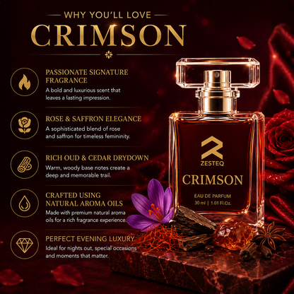 Zesteq Perfume Crimson EDP(30 ml) | Passionate &amp; Vibrant Fragrance | Captivating &amp; Long-Lasting |Perfume for Women long lasting