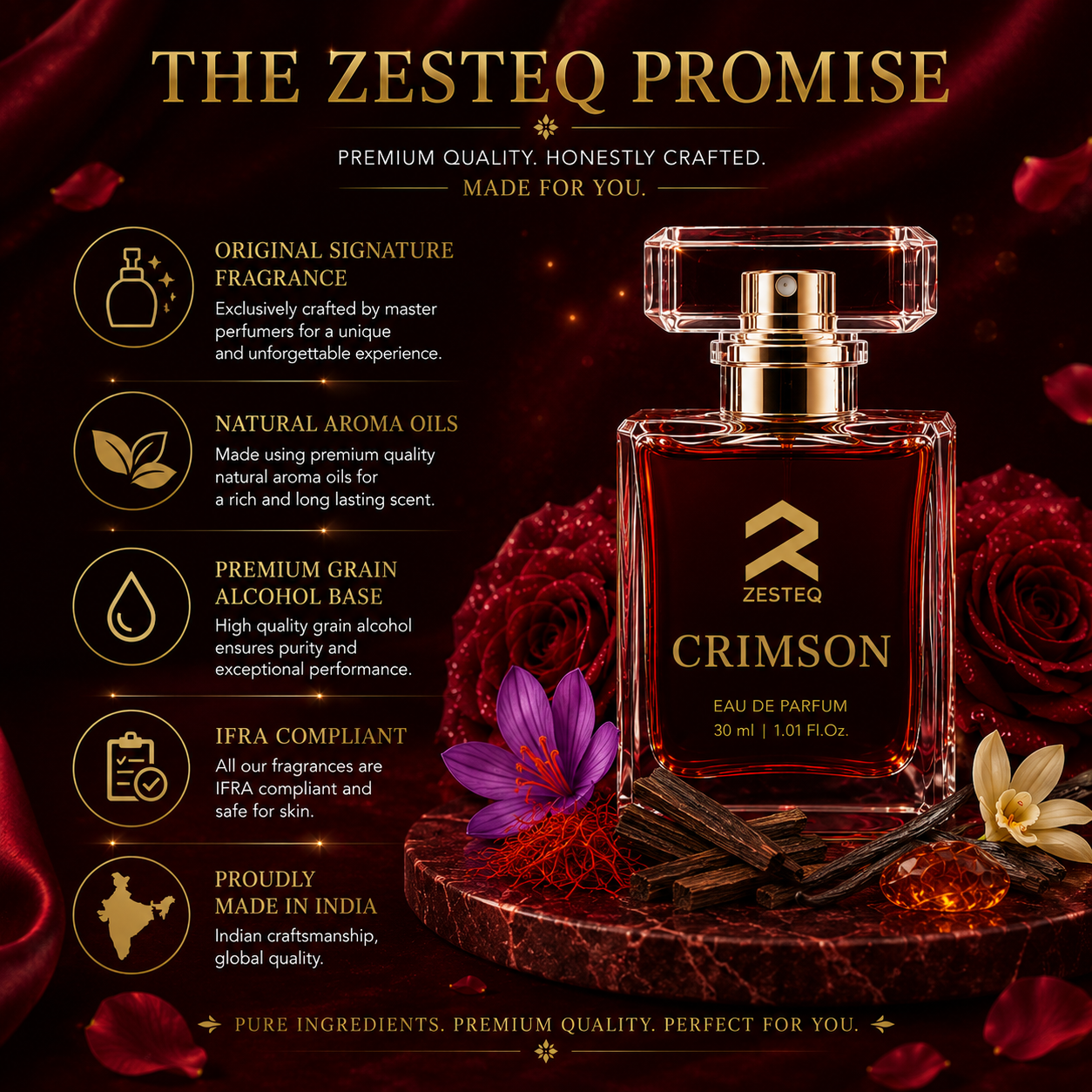 Zesteq Perfume Crimson EDP(30 ml) | Passionate &amp; Vibrant Fragrance | Captivating &amp; Long-Lasting |Perfume for Women long lasting