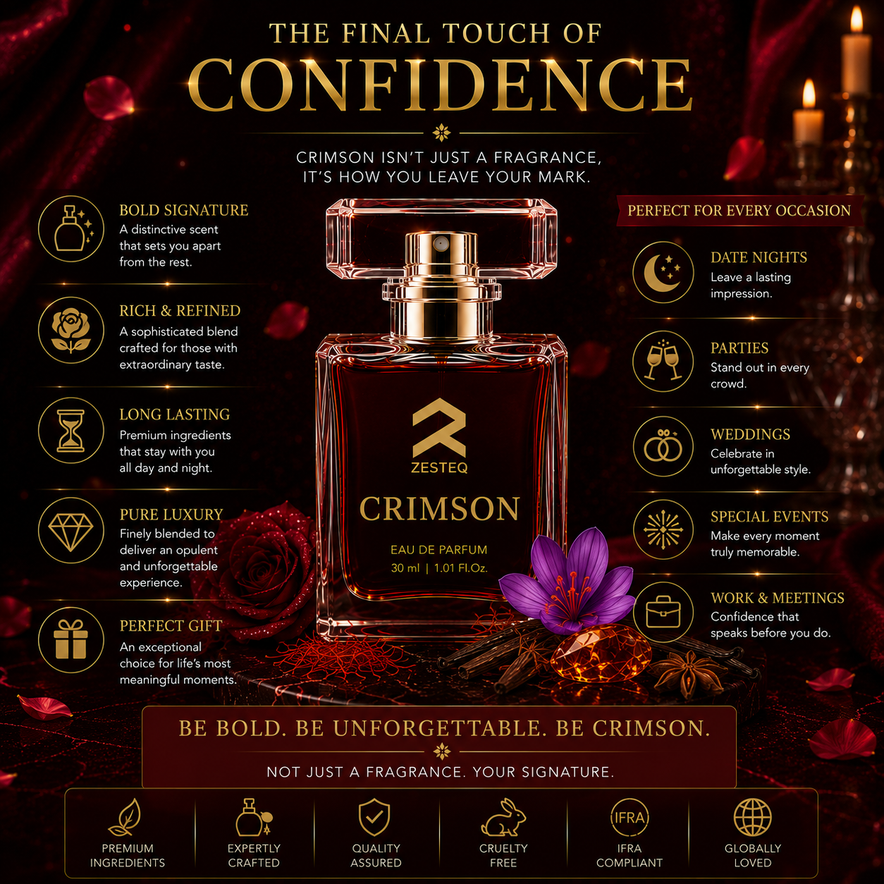 Zesteq Perfume Crimson EDP(30 ml) | Passionate &amp; Vibrant Fragrance | Captivating &amp; Long-Lasting |Perfume for Women long lasting