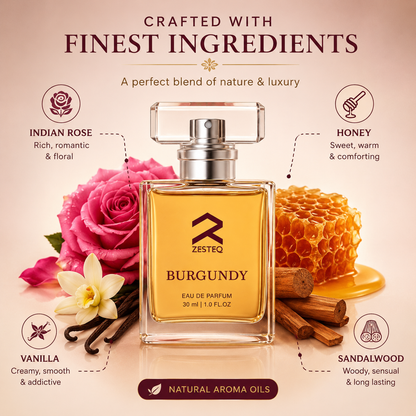 Zesteq Burgundy Eau De Parfum (30 ml) | Sensual &amp; Sophisticated Fragrance | Perfect for Evening Wear |Luxury Perfumes for Women