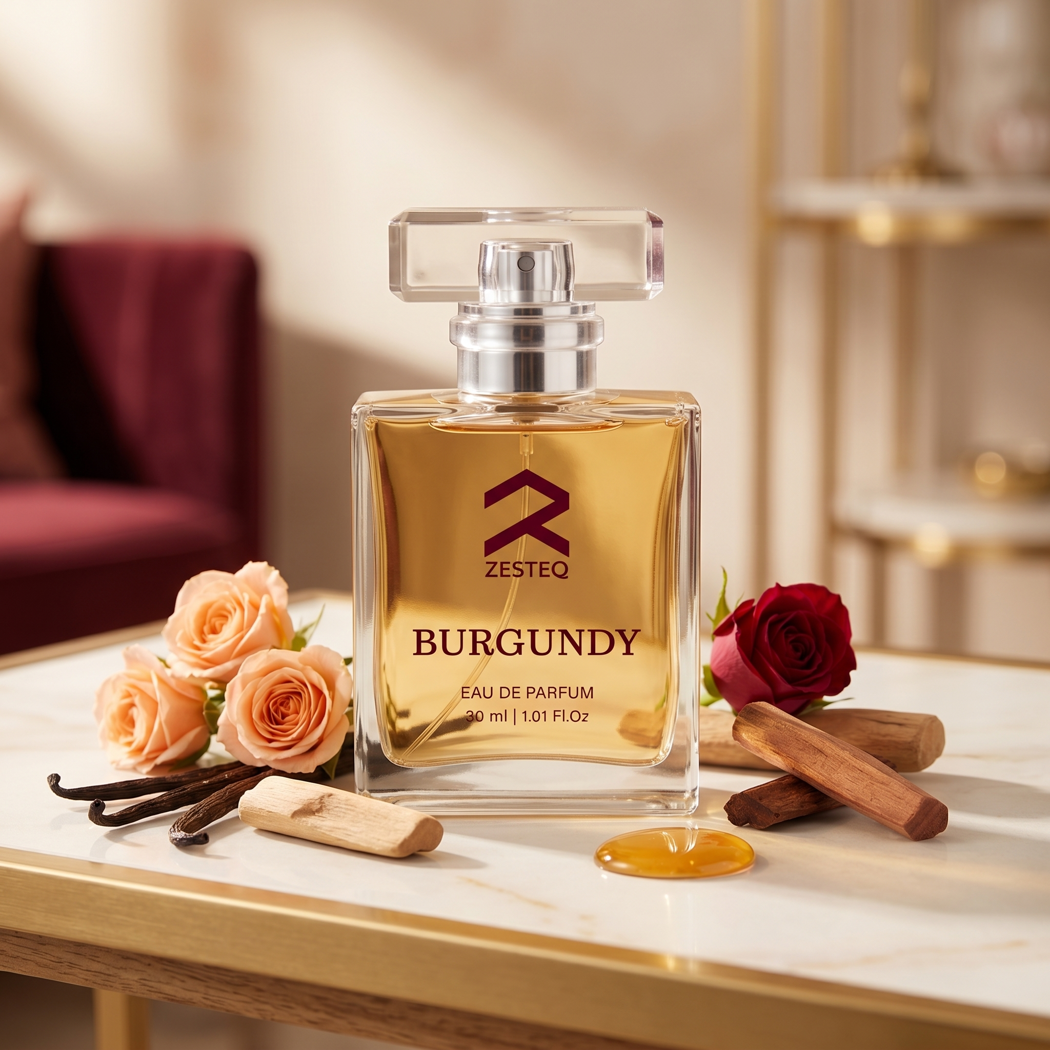 Zesteq Burgundy Eau De Parfum (30 ml) | Sensual &amp; Sophisticated Fragrance | Perfect for Evening Wear |Luxury Perfumes for Women