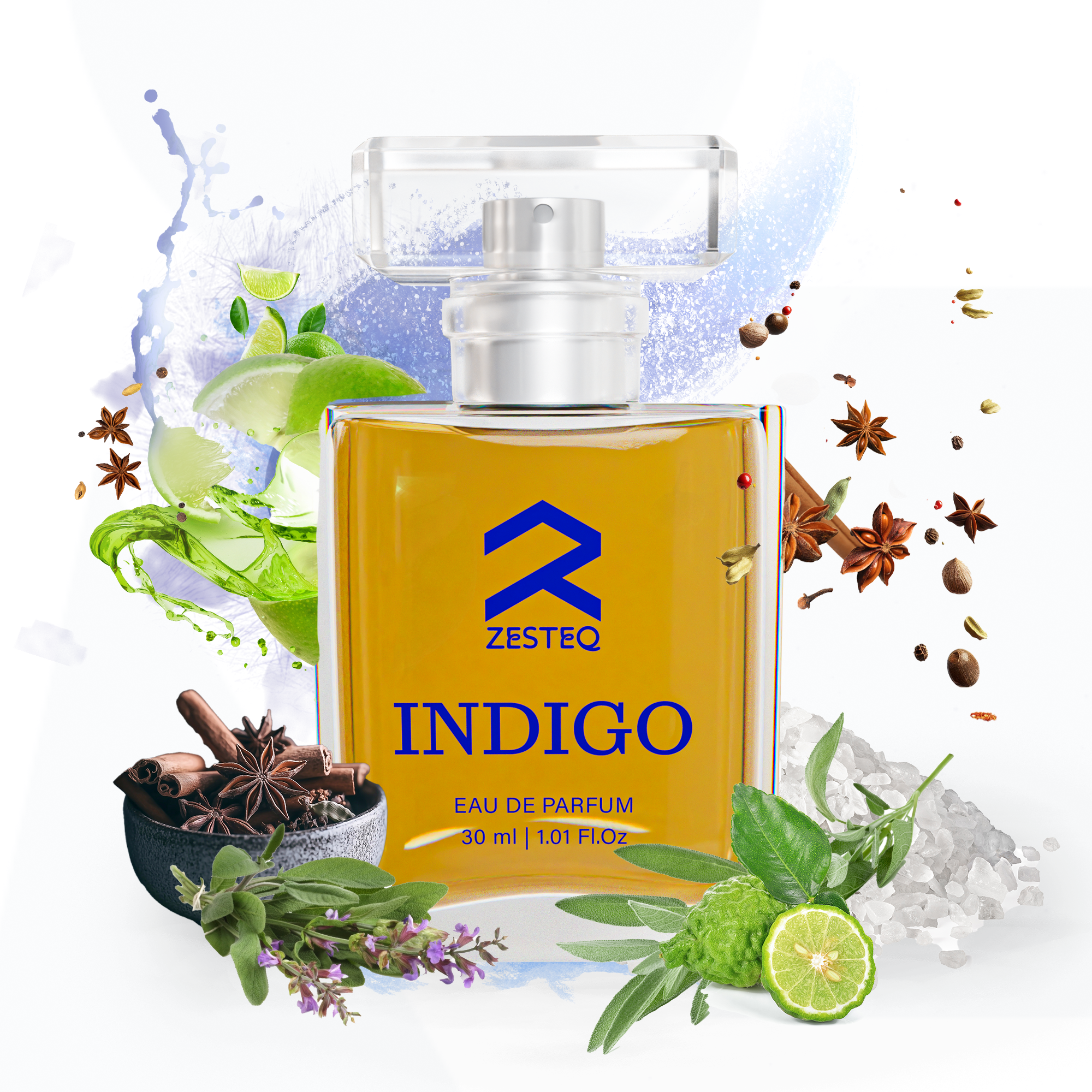 Zesteq Indigo Eau De Parfum (30 ml) | Mysterious &amp; Alluring Fragrance | Bold &amp; Distinctive | Luxury Perfume for Men
