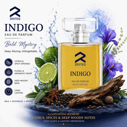 Zesteq Indigo Eau De Parfum (30 ml) | Mysterious &amp; Alluring Fragrance | Bold &amp; Distinctive | Luxury Perfume for Men