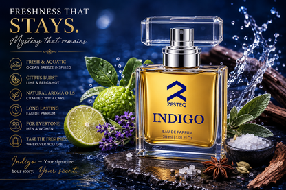 Zesteq Indigo Eau De Parfum (30 ml) | Mysterious &amp; Alluring Fragrance | Bold &amp; Distinctive | Luxury Perfume for Men