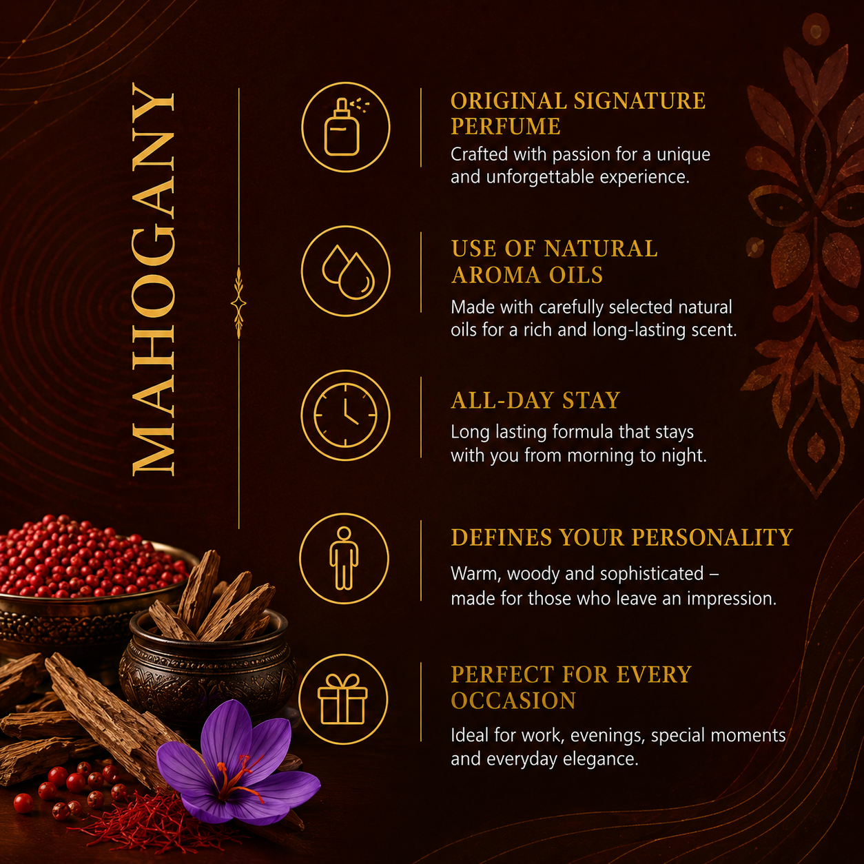 Zesteq Mahogany Eau De Parfum (30 ml) | Warm &amp; Woody Fragrance | Rich &amp; Inviting | Perfume for Men long lasting smell Mahogany