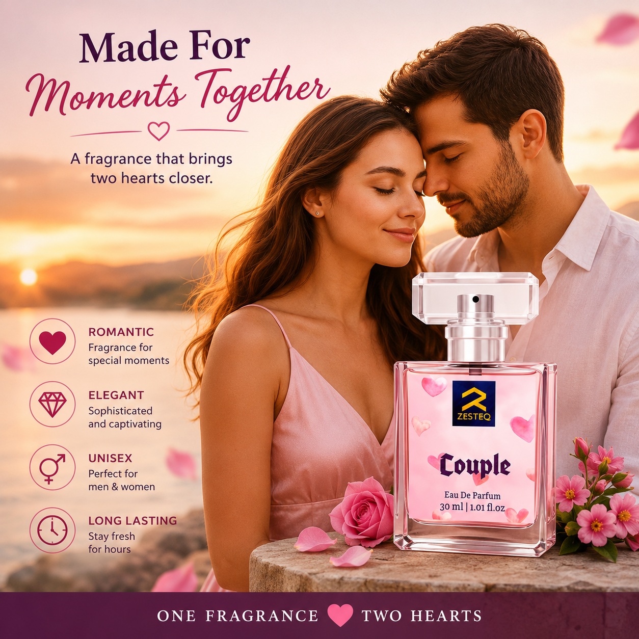 Zesteq Couple Eau de Parfum (30 ml)| Pheromone based mood enhancing perfume Unisex