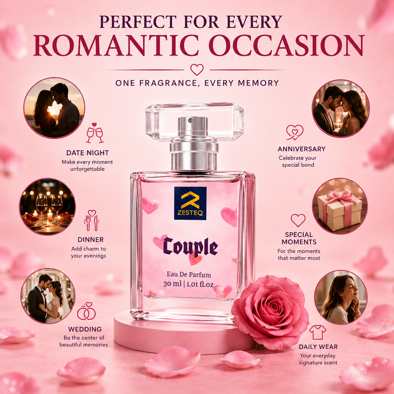 Zesteq Couple Eau de Parfum (30 ml)| Pheromone based mood enhancing perfume Unisex