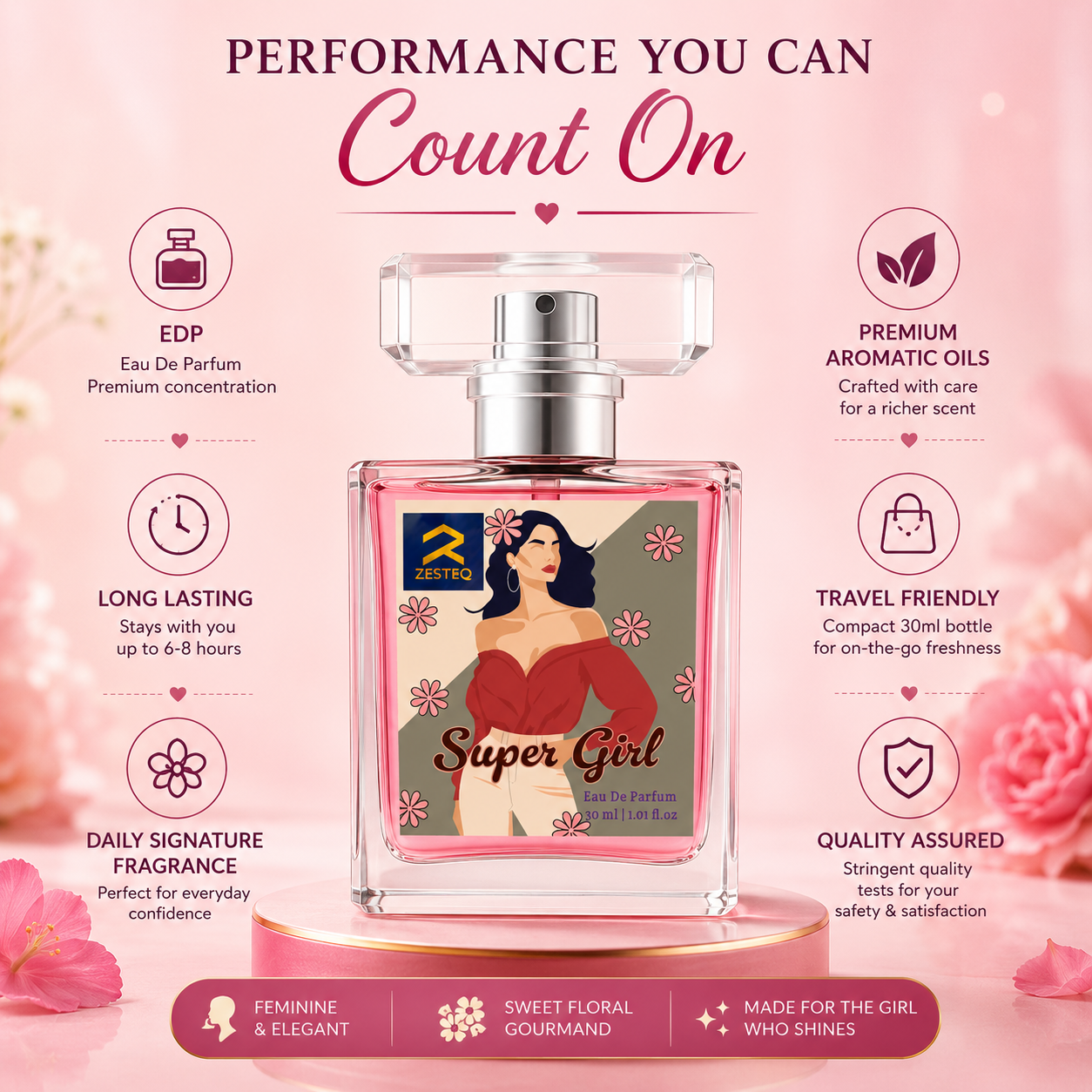 Zesteq Super Girl Eau de Parfum (30 ml ) | Sweet &amp; Innocent Perfume for Women