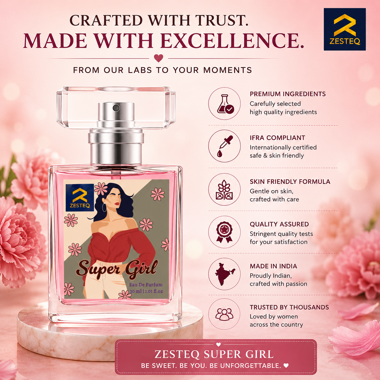 Zesteq Super Girl Eau de Parfum (30 ml ) | Sweet &amp; Innocent Perfume for Women