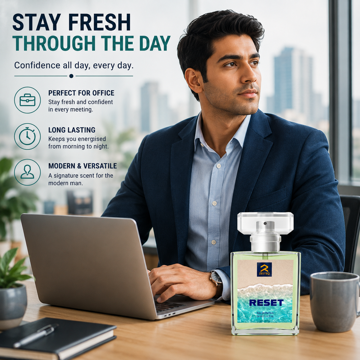 Zesteq Reset Eau de parfum (30 ml) | Energising &amp; Refreshing Perfume for Men
