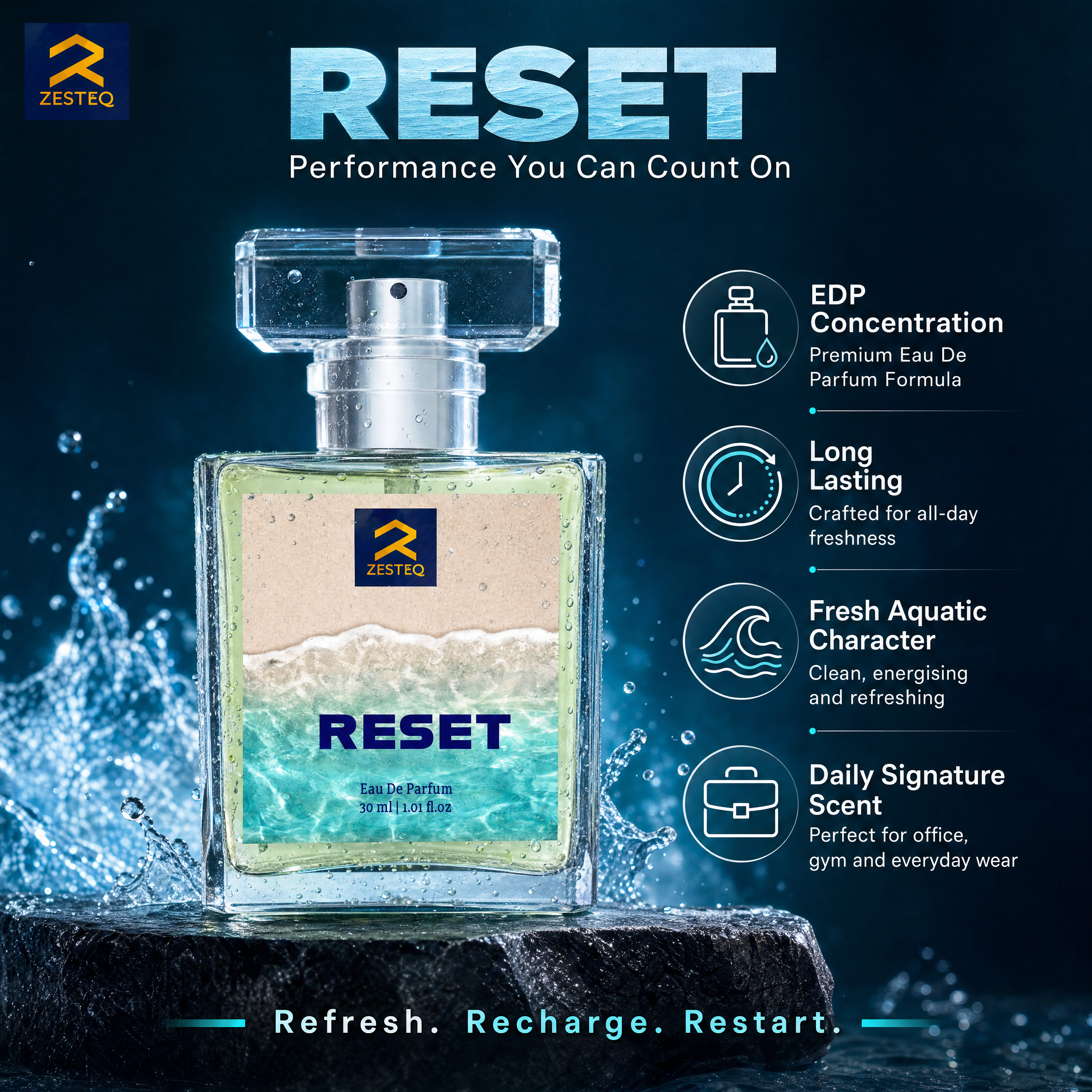 Zesteq Reset Eau de parfum (30 ml) | Energising &amp; Refreshing Perfume for Men