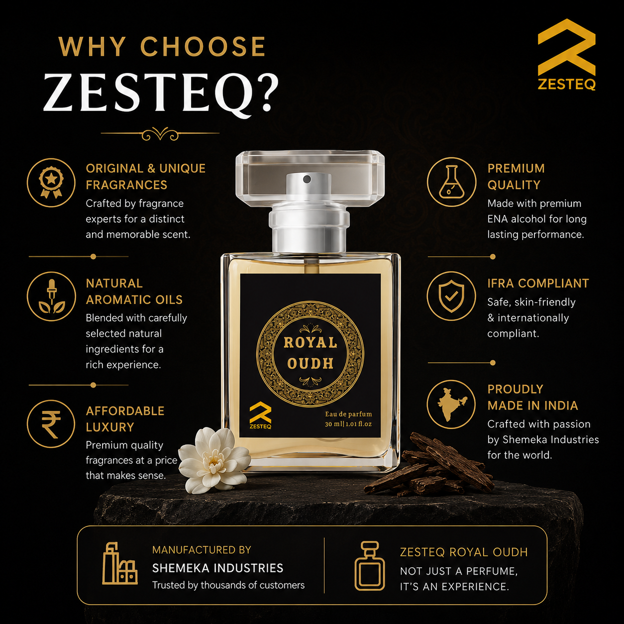 Zesteq Royal Oudh Eau de parfum ( 30 ml) Unisex Perfume for Elegance &amp; Royal Experience