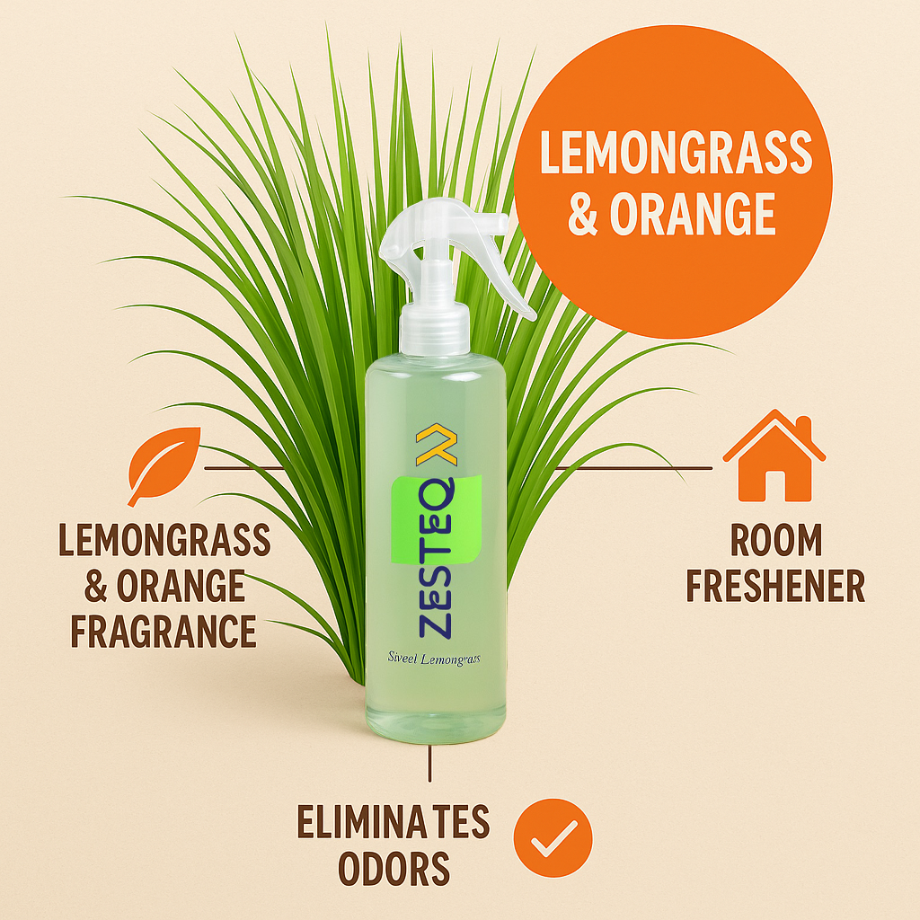 Zesteq Sweet Lemongrass Air Freshener  for Home, Car, Office, Washrooms, Made of Premium Natural oils (500 ml)