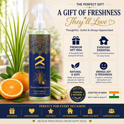 Zesteq Sweet Lemongrass Air Freshener  for Home, Car, Office, Washrooms, Made of Premium Natural oils (500 ml)