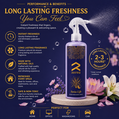 Zesteq Swiss Life Room Freshener for House, Office, Washrooms, Car, Made up of premium natural oils (500 ml)