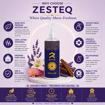 Zesteq Swiss Life Room Freshener for House, Office, Washrooms, Car, Made up of premium natural oils (500 ml)
