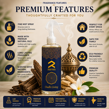 Zesteq Oudh Living Room Freshener for House, Office, Washrooms, Car, Made up of premium natural oils (500 ml)