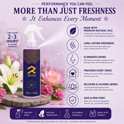 Zesteq Alpine valley Air Freshener for Home, Office, Washrooms, Car, Made up of premium natural oils (500 ml)