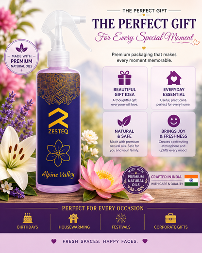 Zesteq Alpine valley Air Freshener for Home, Office, Washrooms, Car, Made up of premium natural oils (500 ml)