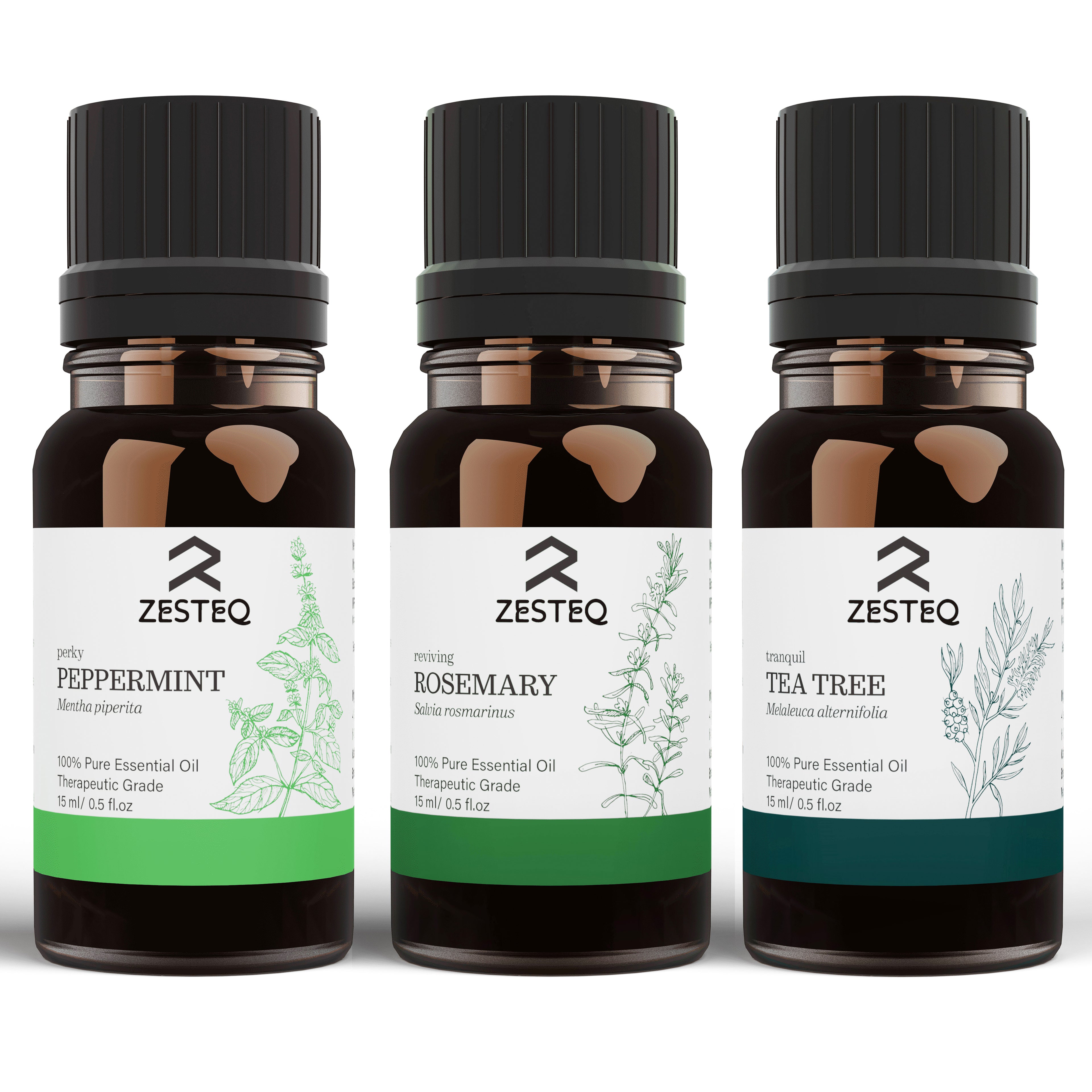 Zesteq Peppermint, Rosemary &amp; Tea Tree Essential Oil Combo